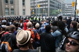 crowd and police