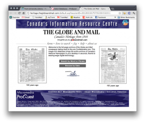 Screen Shot 2012-03-19 at 1.57.53 PM The splash page for the Globe and Mail's "Canada's Heritage Since 1844" website.