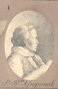 J.B. Assiginack sketched by Nicolas Point, s.j. (Archives of the Society of Jesus of Upper Canada)