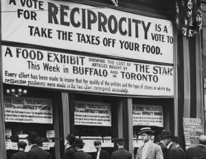 Window display in support of reciprocity at the Toronto Star building, 1911. From the City of Toronto Archives, Fonds 1244, Item 342. (From Torontoist.com)