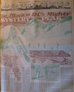 Waddington image 1926 Vancouver Province article about a mountaineering expedition to Mount Waddington
