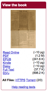 Every Archive entry has this, which gives you the various options to read: from online, to PDF, to plain text, to e-pubs.