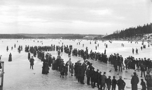 Curling on the Dartmouth Lakes, Nova Scotia, ca. 1897.  Public Domain. 