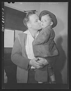 "Lakeview nursery school for children of working mothers, operated by the Board of Education at the tuition fee of three dollars weekly. Gary's father brings him to school because he goes to work later than his mother." May 1943. Library of Congress, Prints & Photographs Division, FSA/OWI Collection, [LC-USW3-028414-D] 
