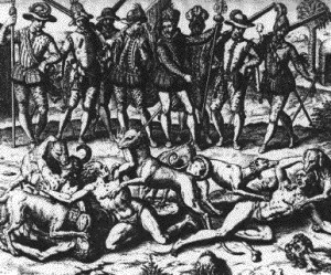 An etching by the dutch artist Theodorus De Bry depicts the killing of Panamanian “sodomites” at the hands of Vasco Nunez de Balboa.