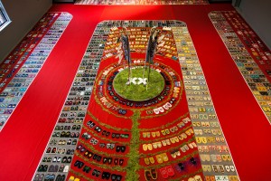 Walking With Our Sisters Installation in Shingwauk Auditorium.  Photo by Melody McKiver.