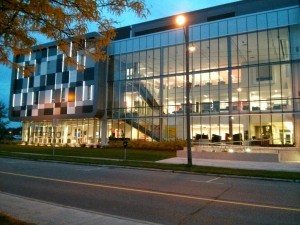 Stratford campus at sunset - A campus without a library. 