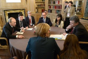 Vladimir Putin met in Milan with President of Ukraine Petro Poroshenko, Federal Chancellor of Germany Angela Merkel and President of France Francois Hollande (Source: http://eng.kremlin.ru/news/23113)