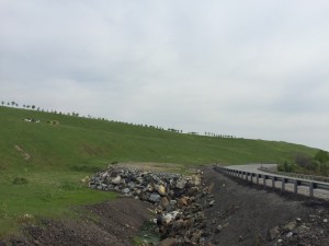 A view of the re-greened slag storage area from Big Nickel Mine Drive, circa 2015. Author’s photo.