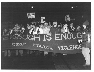 Thousands of protestors march down Yonge Street demanding change, February 20, 1981 – photo used with permission from Gerald Hannon