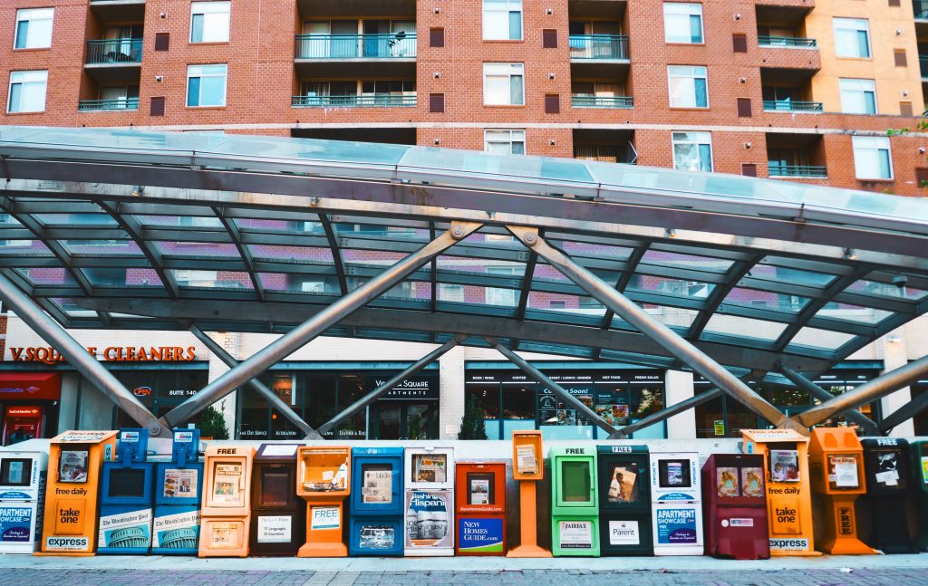 Newspaper boxes.