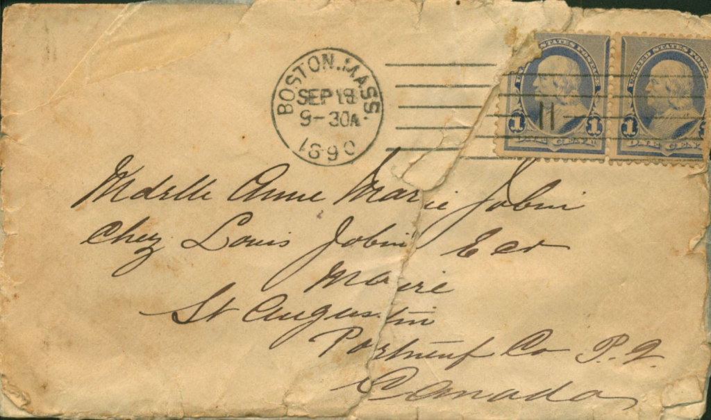 An envelope with an 1890 postmark and hand written address