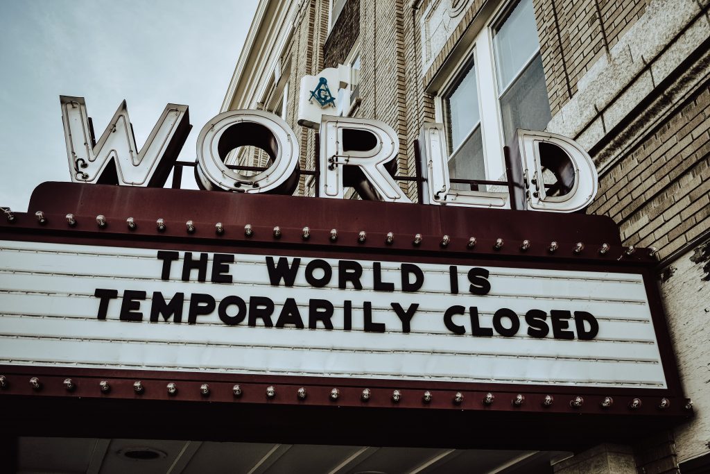 Sign reading the world is temporary closed