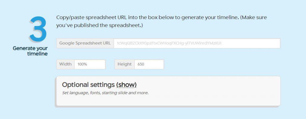 Screenshot of Timeline JS entry box