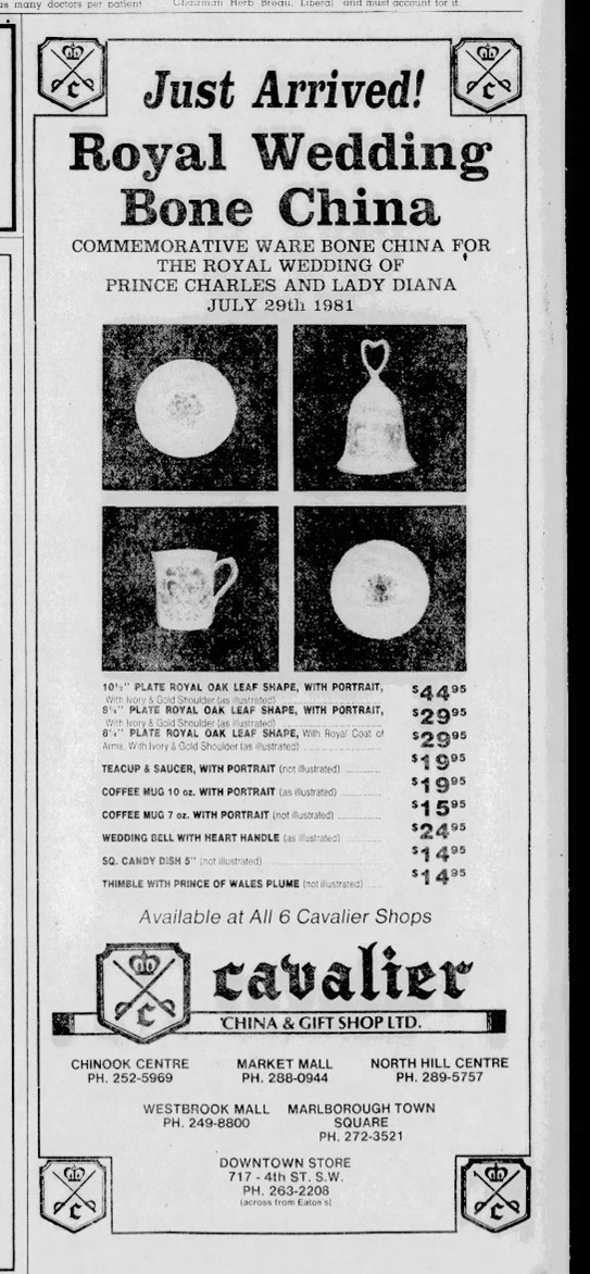 A newspaper advertisement for "Royal Wedding Bone China."