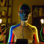 AI generated image of a blue faced human