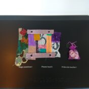 An art piece made of colourful fabric.