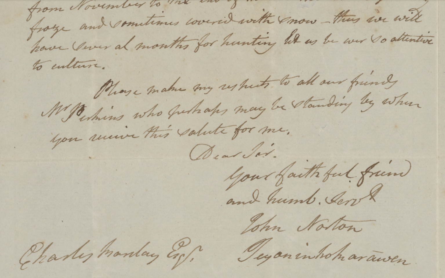 The final lines of a letter from John Norton to Robert Barclay, 4 February 1807
