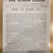 Front page of the newspaper The Alarm Clock, with the headline, "Time to Wake Up!"