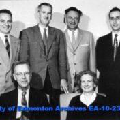 Black-and-white group photo of five men and one woman. It is labeled "City of Edmonton Archives EA-10-2379."